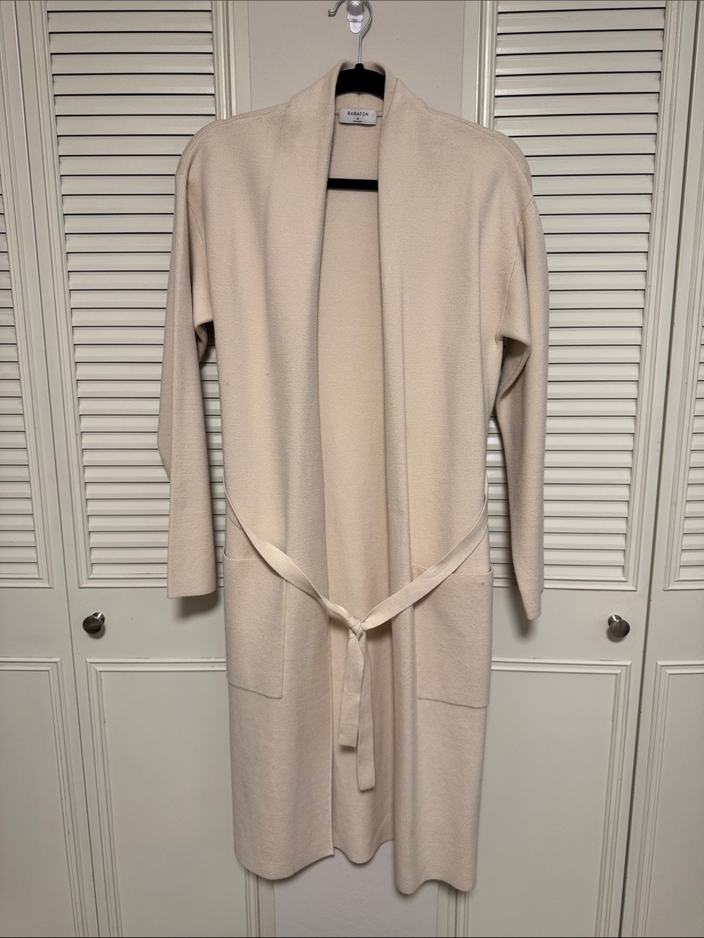 Babaton Aritzia Open-Front Drape Robe Cardigan in Light Cream